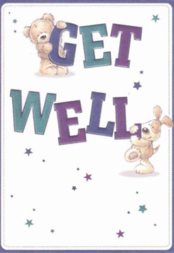 Channelling the easy comfort and heartfelt support found along the tree-shaded paths of West Heath, this charming get well card features an endearing teddy perched atop the word 'GET' and a spirited puppy nestled beside 'WELL.' The figures' rounded, expressive features communicate affection and hope, creating an atmosphere of gentle optimism. Starbursts in purples and teals swirl around the scene, their sparkle mirrored in the bold, friendly lettering-a visual echo of the vibrant arrangements crafted in West Heath's local flower shops. The crisp white backdrop brings calm and clarity, qualities that soothe when spirits need lifting in times of illness. As a florist who finds beauty in every thoughtful gesture, I see a parallel in the card's artistry-a loving attention to detail that, much like a well-chosen bouquet delivered along Shooters Hill Road, is designed to brighten even the toughest days. This card is the perfect embodiment of West Heath's community care, offering a visual and emotional bouquet of support.